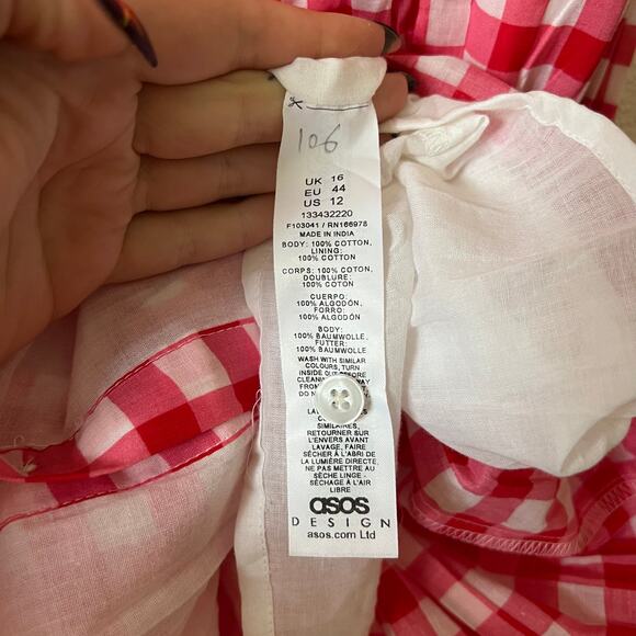 ASOS DESIGN voile picnic midi sundress red gingham Size 12 - Picture 5 of 5